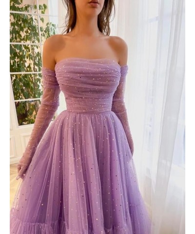 Sparkly Starry 2024 Tulle Prom Dress for Women Long Gloves A Line Formal Evening Party Gowns Sky Blue $27.60 Dresses