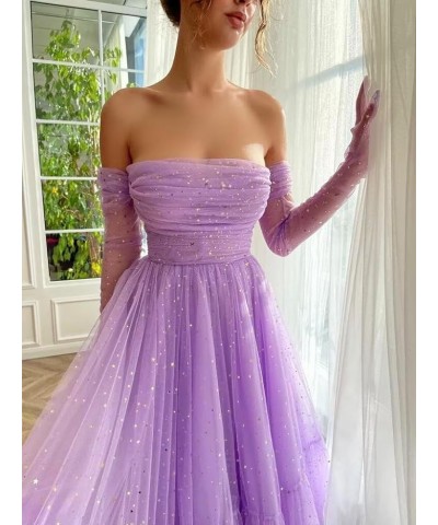 Sparkly Starry 2024 Tulle Prom Dress for Women Long Gloves A Line Formal Evening Party Gowns Sky Blue $27.60 Dresses