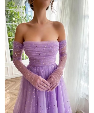 Sparkly Starry 2024 Tulle Prom Dress for Women Long Gloves A Line Formal Evening Party Gowns Sky Blue $27.60 Dresses