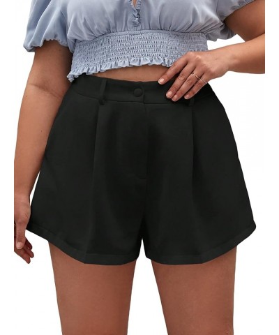 Women's High Waist Fold Pleated Belted Rolled Paper Bag Shorts with Pockets Plus Black B $11.60 Shorts