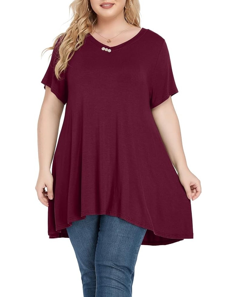 Plus Size Tunic Tops Women L-5X Long Sleeve Button Basic Loose Tee Shirts Casual Flowy Swing V Neck Blouse T-Shirt Short Slee...