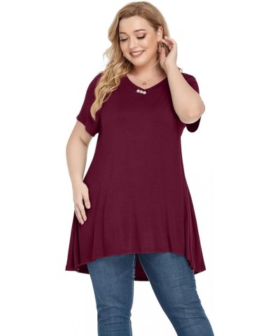 Plus Size Tunic Tops Women L-5X Long Sleeve Button Basic Loose Tee Shirts Casual Flowy Swing V Neck Blouse T-Shirt Short Slee...