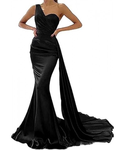 One Shoulder Bridesmaid Dresses for Wedding Long 2024 Mermaid Prom Dresses Satin Pleated Formal Evening Gowns Black $40.42 Dr...