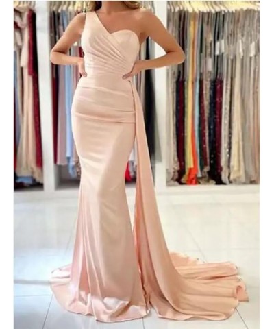 One Shoulder Bridesmaid Dresses for Wedding Long 2024 Mermaid Prom Dresses Satin Pleated Formal Evening Gowns Black $40.42 Dr...