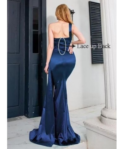 One Shoulder Bridesmaid Dresses for Wedding Long 2024 Mermaid Prom Dresses Satin Pleated Formal Evening Gowns Black $40.42 Dr...