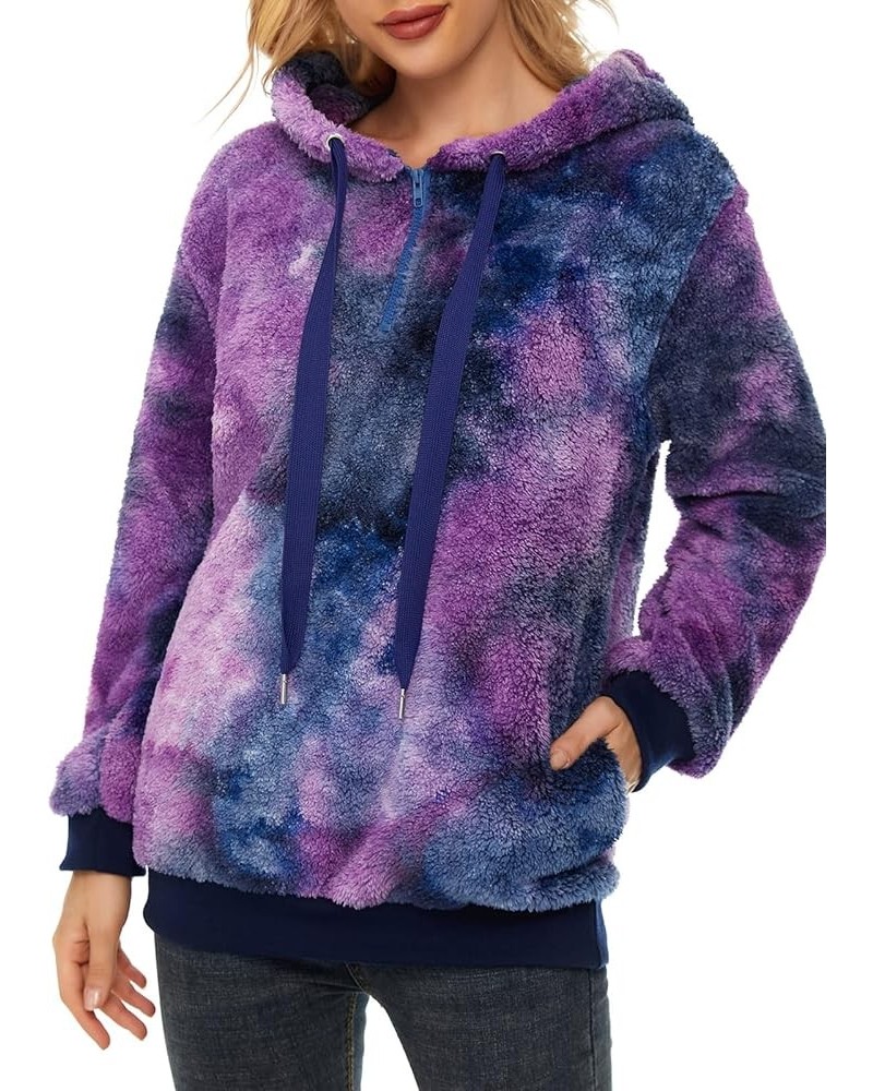 Women's Fuzzy Hoodies Sport Pullover Hoodie Athletic Cozy Oversized Pockets Hooded Sweatshirt Fleece Hoodies Y Blue Purple Ti...