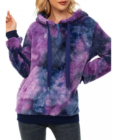 Women's Fuzzy Hoodies Sport Pullover Hoodie Athletic Cozy Oversized Pockets Hooded Sweatshirt Fleece Hoodies Y Blue Purple Ti...