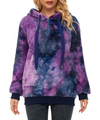 Women's Fuzzy Hoodies Sport Pullover Hoodie Athletic Cozy Oversized Pockets Hooded Sweatshirt Fleece Hoodies Y Blue Purple Ti...