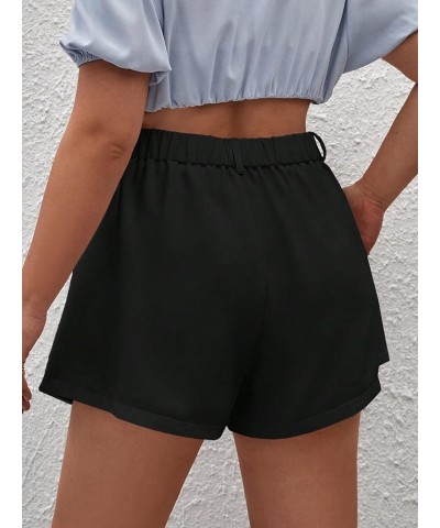 Women's High Waist Fold Pleated Belted Rolled Paper Bag Shorts with Pockets Plus Black B $11.60 Shorts