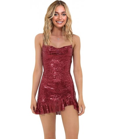 Sequin Cowl Neck Homecoming Dresses for Teens Sparkly Prom Dress Short Spaghetti Strap Cocktail Gowns Brown $28.31 Dresses