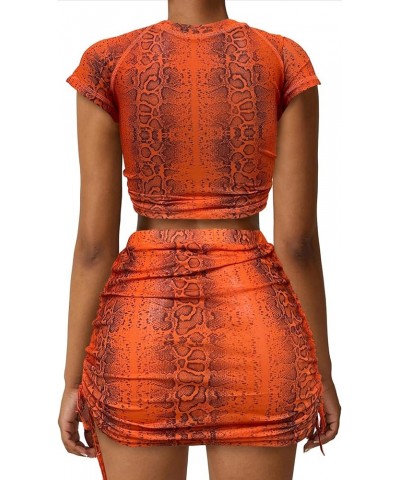 Mesh Cover Up See Through Party Beach Outfits Snakeskin 2 Piece Mini Skirt Set A4 Orange Mesh $13.50 Others