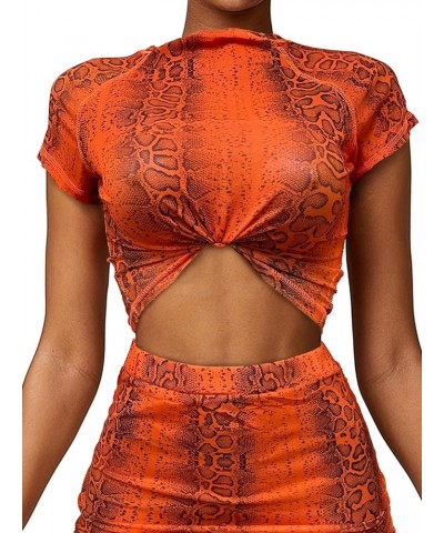 Mesh Cover Up See Through Party Beach Outfits Snakeskin 2 Piece Mini Skirt Set A4 Orange Mesh $13.50 Others