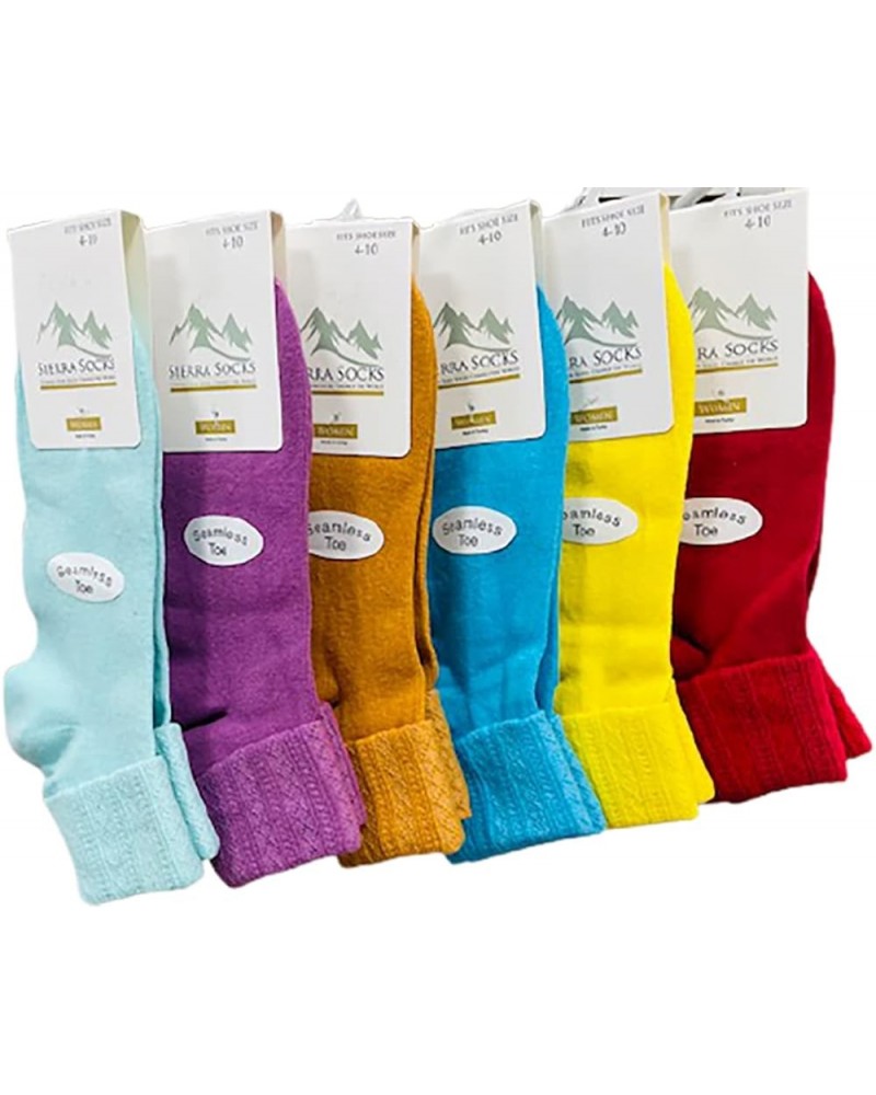 Women's Triple Cuff Crew Cotton Colorful 6-pack socks, Soft, Breathable & Seemless Toe socks for activewear Burgundy, Lavende...