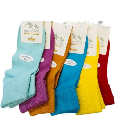 Women's Triple Cuff Crew Cotton Colorful 6-pack socks, Soft, Breathable & Seemless Toe socks for activewear Burgundy, Lavende...