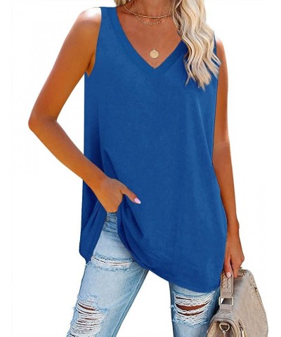 Women V Neck Tank Tops Summer Loose Casual Basic Solid Color Sleeveless Shirts Tunic Tops Blue $12.00 Tanks