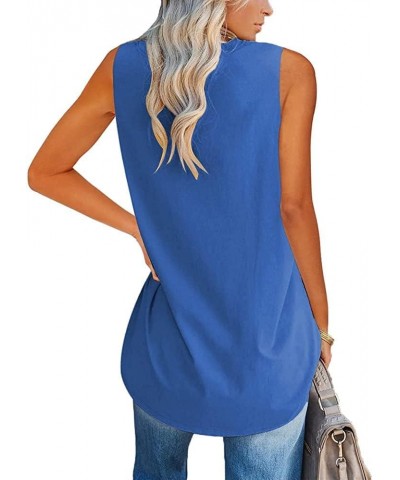 Women V Neck Tank Tops Summer Loose Casual Basic Solid Color Sleeveless Shirts Tunic Tops Blue $12.00 Tanks