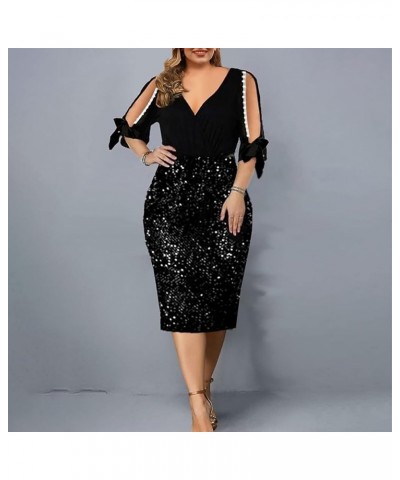 Women's Wrap Dress Sexy Sequin Mesh Long Sleeve V-Neck Wedding Dresses for Women 2023 Fall Winter 10-black $11.16 Sweaters