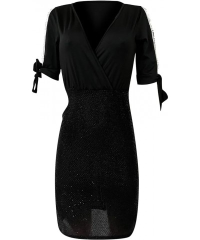 Women's Wrap Dress Sexy Sequin Mesh Long Sleeve V-Neck Wedding Dresses for Women 2023 Fall Winter 10-black $11.16 Sweaters