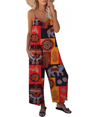 Womens Casual Loose Sleeveless Bohemian Beach Jumpsuits Spaghetti Strap Wide Leg Rompers with Pockets Z-r2032-no Stretch $11....