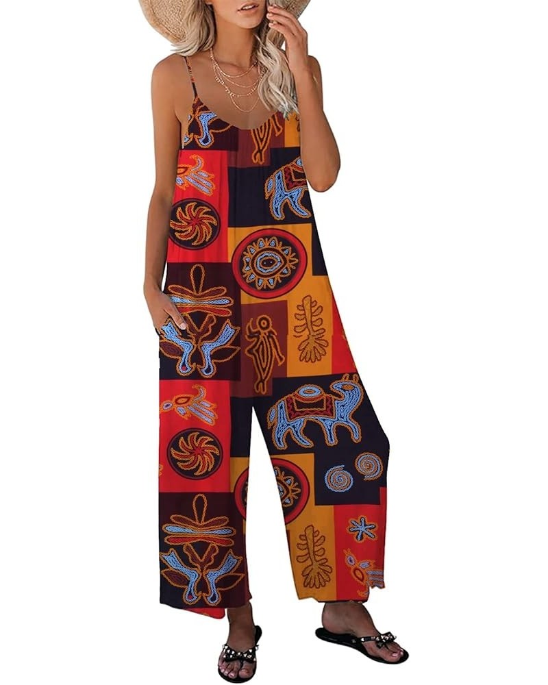 Womens Casual Loose Sleeveless Bohemian Beach Jumpsuits Spaghetti Strap Wide Leg Rompers with Pockets Z-r2032-no Stretch $11....