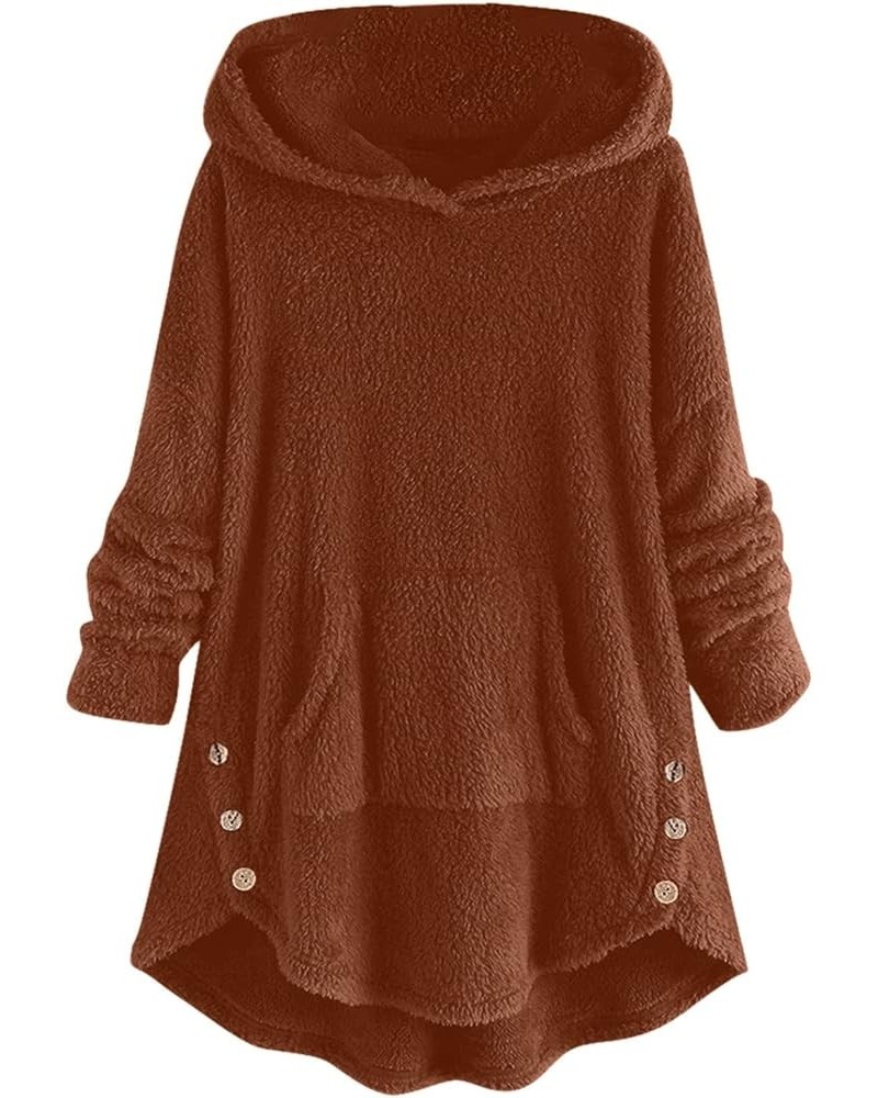 Womens Fleece Hoodie Sweatshirts Warm Winter Long Sleeve Button Tops Plus Size Lightweight Relaxed Fit Coat Pockets Brown $7....