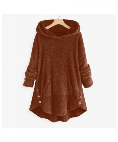 Womens Fleece Hoodie Sweatshirts Warm Winter Long Sleeve Button Tops Plus Size Lightweight Relaxed Fit Coat Pockets Brown $7....