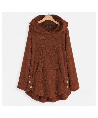 Womens Fleece Hoodie Sweatshirts Warm Winter Long Sleeve Button Tops Plus Size Lightweight Relaxed Fit Coat Pockets Brown $7....