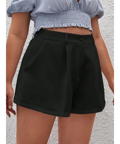 Women's High Waist Fold Pleated Belted Rolled Paper Bag Shorts with Pockets Plus Black B $11.60 Shorts