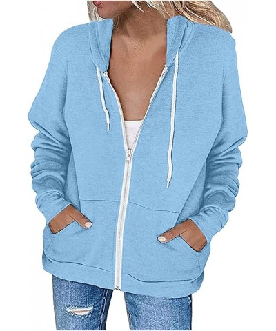 Womens Zip Up Hoodie 2023 Fall Fashion Clothes Long Sleeve Lightweight Hooded Sweatshirts Casual Loose Jackets 01 Blue $6.81 ...