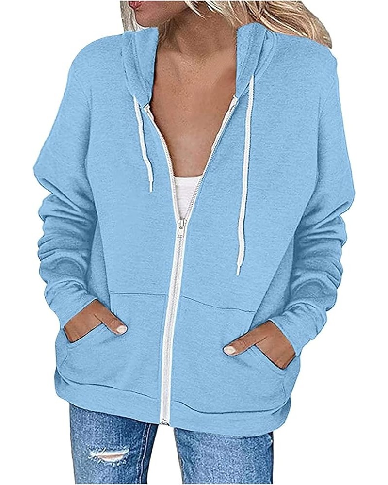 Womens Zip Up Hoodie 2023 Fall Fashion Clothes Long Sleeve Lightweight Hooded Sweatshirts Casual Loose Jackets 01 Blue $6.81 ...