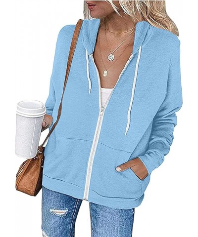 Womens Zip Up Hoodie 2023 Fall Fashion Clothes Long Sleeve Lightweight Hooded Sweatshirts Casual Loose Jackets 01 Blue $6.81 ...