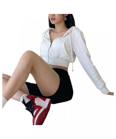 SYXYSM Fashion Casual Short Hooded Sweatshirt Women Sleeve Solid Slim Fit Sport Hoodies Crop Tops (Color : White, Size : S) L...