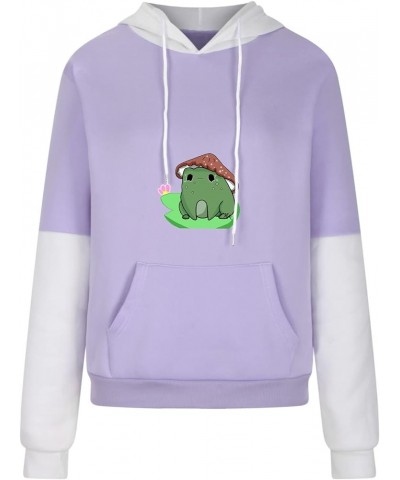 Cute Frog Hoodie for Womens Teen Girls Long Sleeve Patchwork Sweatshirts Kawaii Frog Graphic Pullover with Pocket B01-cute Fr...