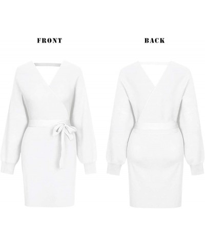 Women's V Neck Long Batwing Sleeve Wrap Midi Knit Sweater Dress Elegant Backless with Belt Slit 2- Mini- White $28.59 Sweaters