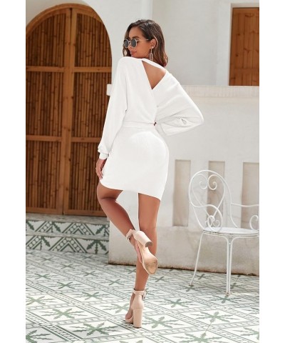 Women's V Neck Long Batwing Sleeve Wrap Midi Knit Sweater Dress Elegant Backless with Belt Slit 2- Mini- White $28.59 Sweaters