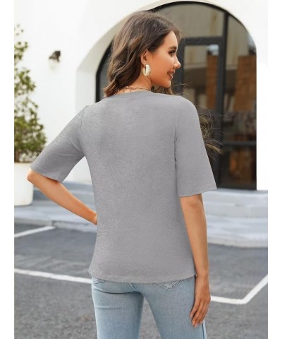 Women's V Neck T Shirts Half Sleeve Tops Casual Solid Summer Tees Gray $12.70 T-Shirts