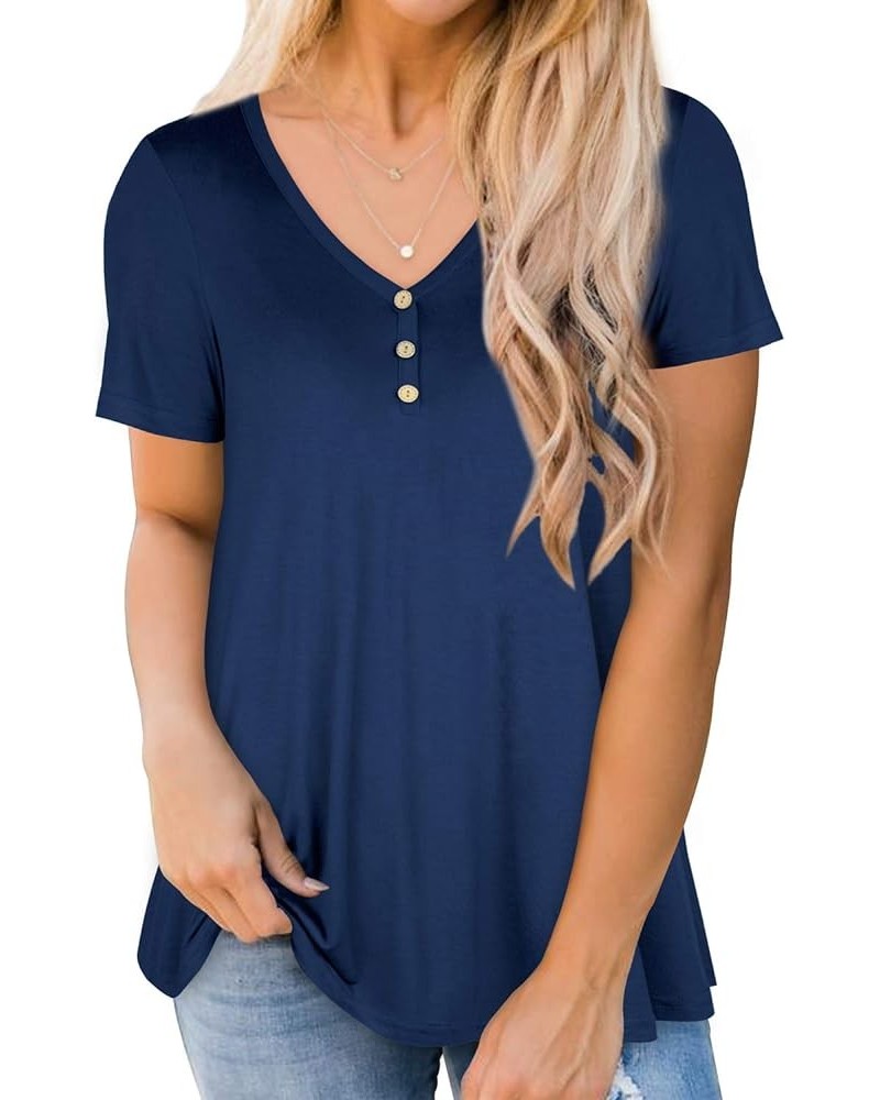 Womens Summer Short Sleeve Tee Shirts Casual Plus Size Flowy Tshirt Tops Navy $8.84 T-Shirts