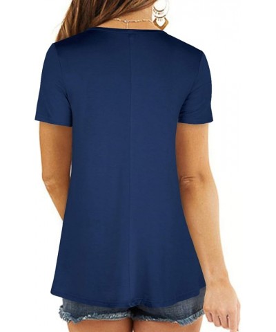 Womens Summer Short Sleeve Tee Shirts Casual Plus Size Flowy Tshirt Tops Navy $8.84 T-Shirts