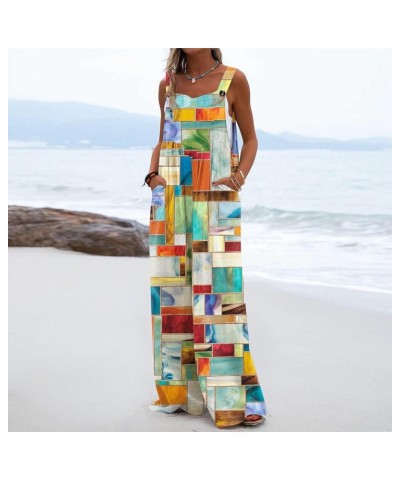 Women Casual Loose Long Bib Pants Patchwork Wide Leg Jumpsuits Baggy Linen Rompers Summer Overalls with Pockets M21-yellow $2...