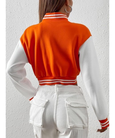 Women's Casual Button Down Letter Patched Color Block Crop Varsity Jacket Outerwear Burnt Orange $23.69 Jackets