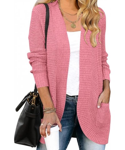 Womens Long Sleeve Open Front Cardigans Chunky Knit Draped Sweaters Outwear Dark Pink $25.64 Sweaters