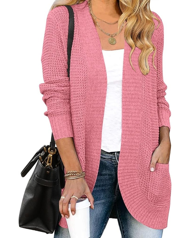 Womens Long Sleeve Open Front Cardigans Chunky Knit Draped Sweaters Outwear Dark Pink $25.64 Sweaters