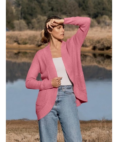 Womens Long Sleeve Open Front Cardigans Chunky Knit Draped Sweaters Outwear Dark Pink $25.64 Sweaters