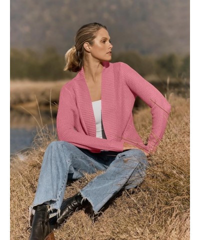 Womens Long Sleeve Open Front Cardigans Chunky Knit Draped Sweaters Outwear Dark Pink $25.64 Sweaters