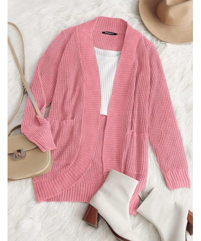 Womens Long Sleeve Open Front Cardigans Chunky Knit Draped Sweaters Outwear Dark Pink $25.64 Sweaters