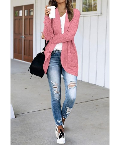 Womens Long Sleeve Open Front Cardigans Chunky Knit Draped Sweaters Outwear Dark Pink $25.64 Sweaters