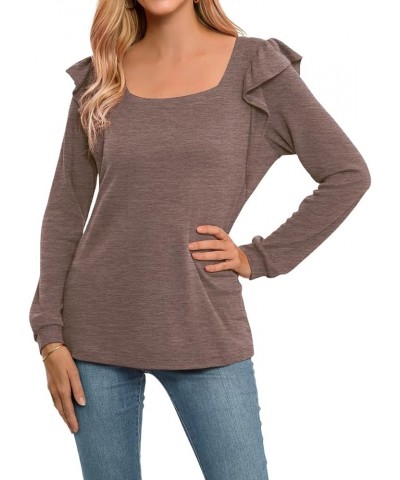 Women Long Sleeve Tunic Tops Casual Loose Shirts Square Neck Ruffle Tops Coffee $14.99 Tops