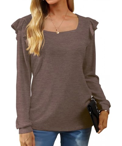 Women Long Sleeve Tunic Tops Casual Loose Shirts Square Neck Ruffle Tops Coffee $14.99 Tops