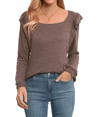 Women Long Sleeve Tunic Tops Casual Loose Shirts Square Neck Ruffle Tops Coffee $14.99 Tops