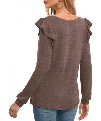 Women Long Sleeve Tunic Tops Casual Loose Shirts Square Neck Ruffle Tops Coffee $14.99 Tops